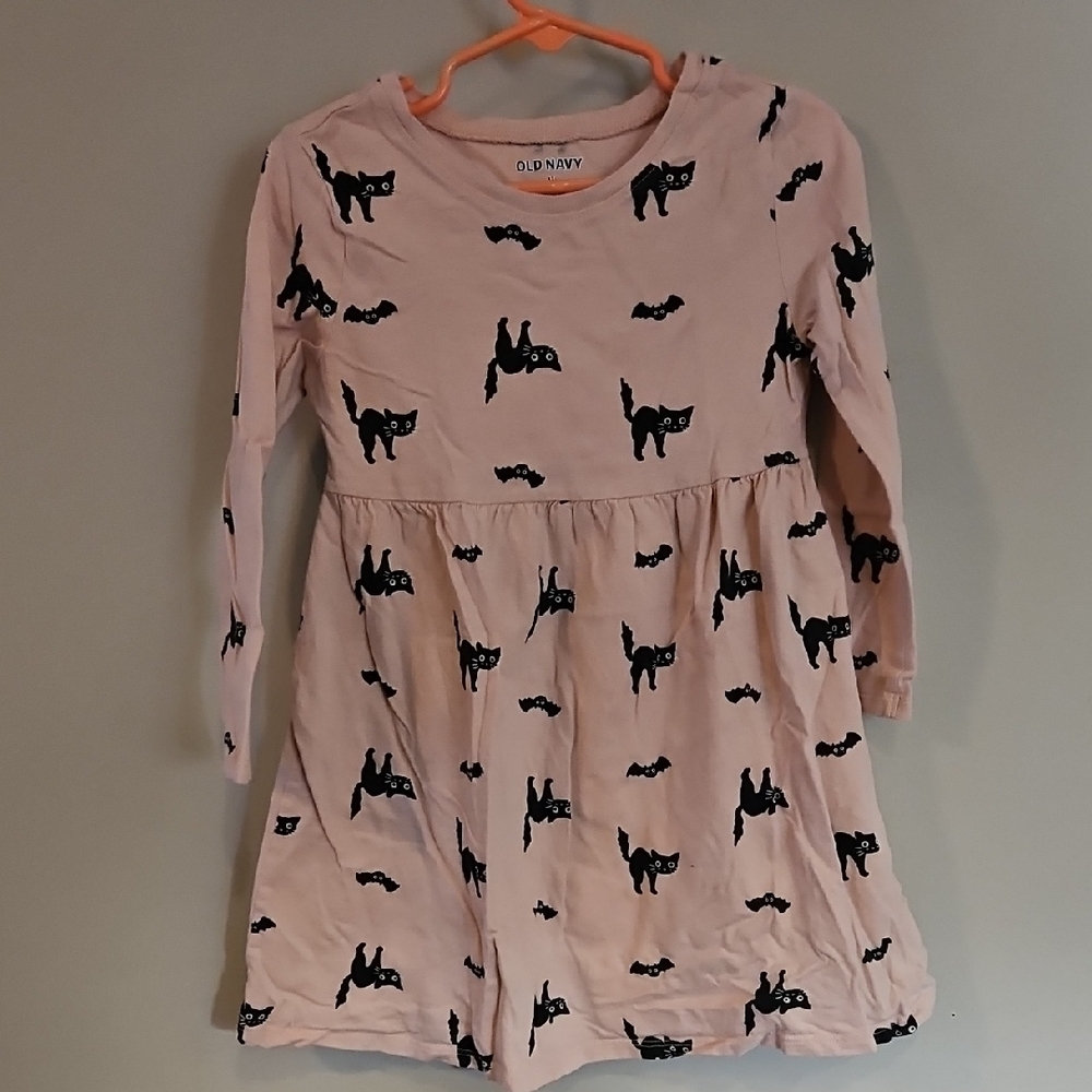Old Navy Pink Dress with Black Cat and Bat Pattern